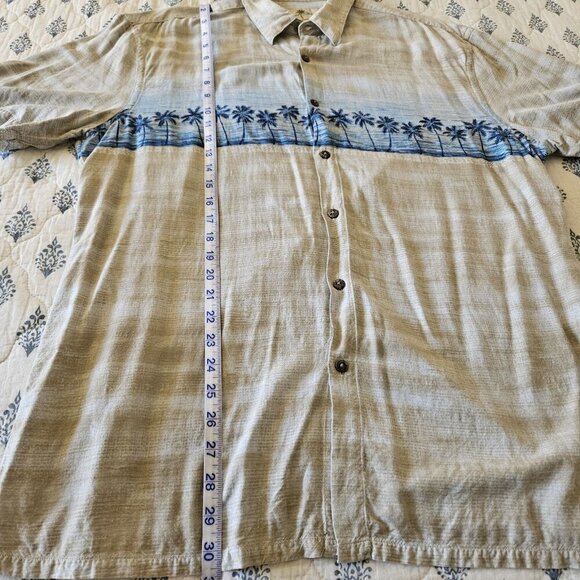 Island Shores XL Beige & Blue Palm Rayon Hawaiian Shirt - Picture 4 of 11